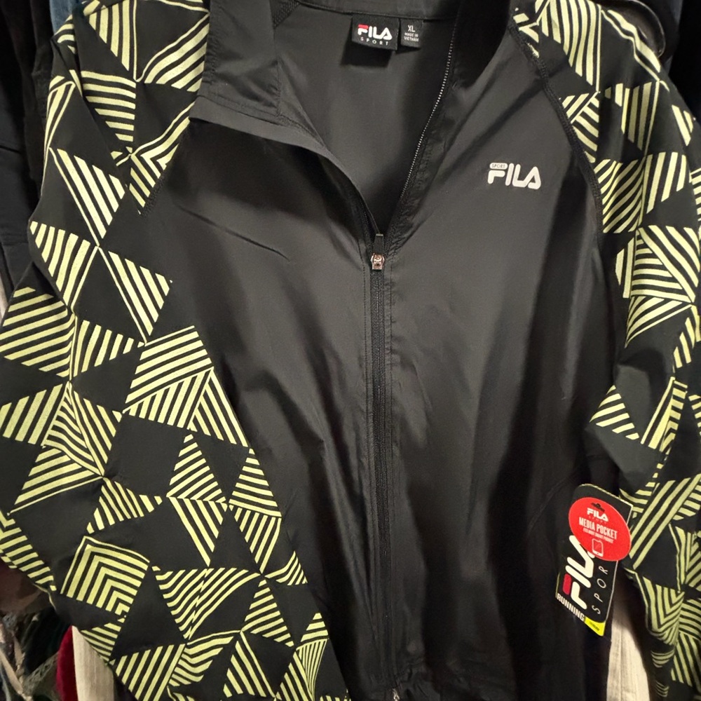Fila Black Jacket with Neon Yellow Geometric Panels
